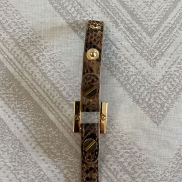 Tory Burch Brown/Tan Animal Print Leather w/ Gold Grommets Double Wrap Bracelet - Picture 3 of 8